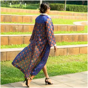 Long Shrug Blue Orange - Noor - AmbarTaara Designs