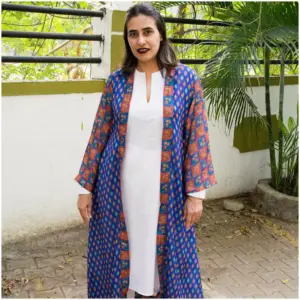 Long Shrug Blue Orange - Noor - AmbarTaara Designs