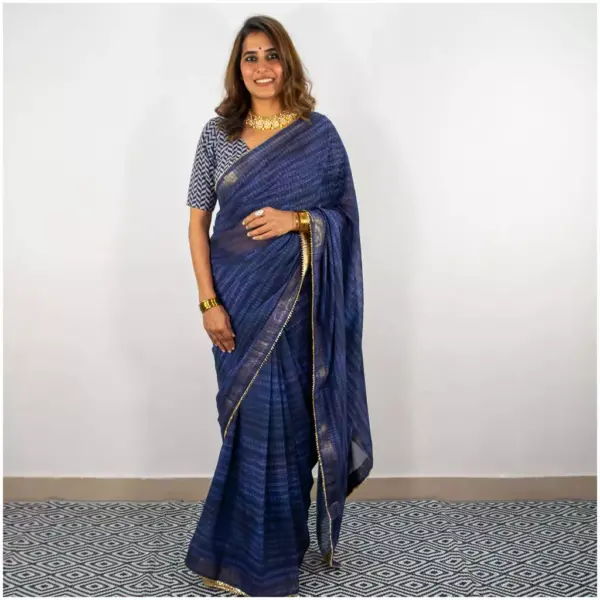 Indigo Shibori Georgette Saree - AmbarTaara Designs