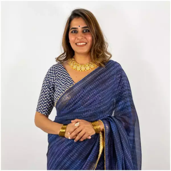 Indigo Shibori Georgette Saree - AmbarTaara Designs