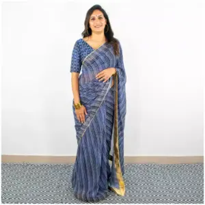 Indigo Bandhini Georgette Saree - AmbarTaara Designs