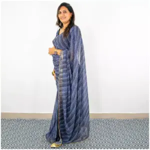 Indigo Bandhini Georgette Saree - AmbarTaara Designs