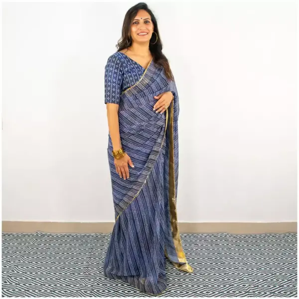 Indigo Bandhini Georgette Saree - AmbarTaara Designs