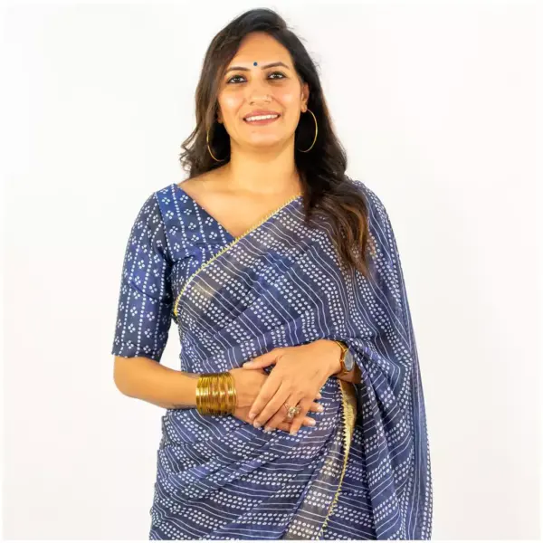 Indigo Bandhini Georgette Saree - AmbarTaara Designs