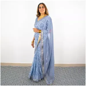 Indigo Powder Blue Georgette Saree - AmbarTaara Designs