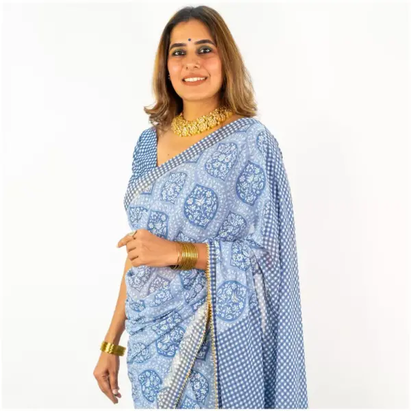 Indigo Powder Blue Georgette Saree - AmbarTaara Designs