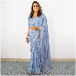 Indigo Powder Blue Georgette Saree - AmbarTaara Designs