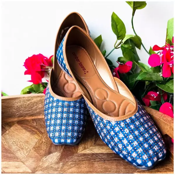 Traditional Footwear Jutti Indigo Gingham- AmbarTaara Designs