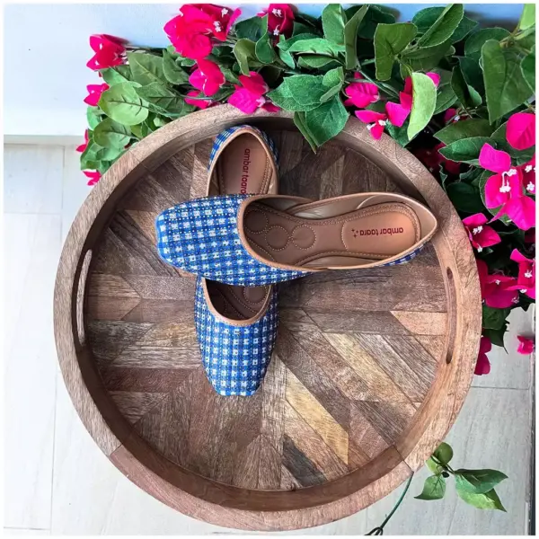 Traditional Footwear Jutti Indigo Gingham- AmbarTaara Designs