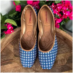 Traditional Footwear Jutti Indigo Gingham- AmbarTaara Designs