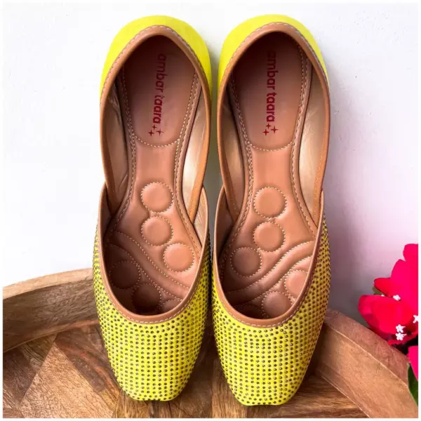 Traditional Footwear Jutti - Neon Yellow - AmbarTaara Designs