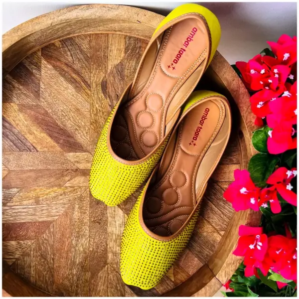 Traditional Footwear Jutti - Neon Yellow - AmbarTaara Designs