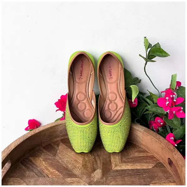 Traditional Footwear Jutti - Neon Green - AmbarTaara Designs