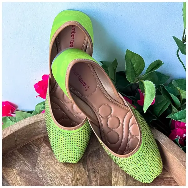 Traditional Footwear Jutti - Neon Green - AmbarTaara Designs