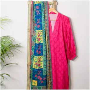 Pink Straight Kurta with White Pants - Raabta - AmbarTaara Designs