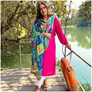 Pink Straight Kurta with White Pants - Raabta - AmbarTaara Designs