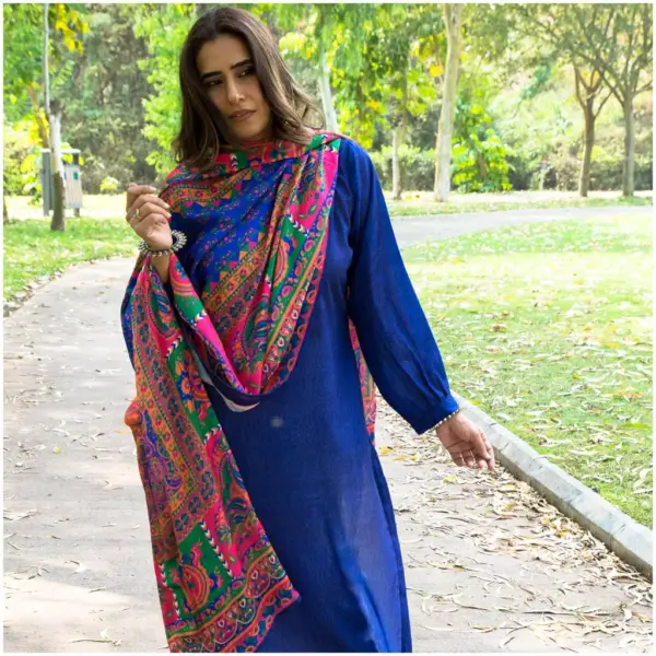 Blue Straight Kurta with White Pants - Ishqaa - AmbarTaara Designs