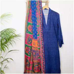 Blue Straight Kurta with White Pants - Ishqaa - AmbarTaara Designs