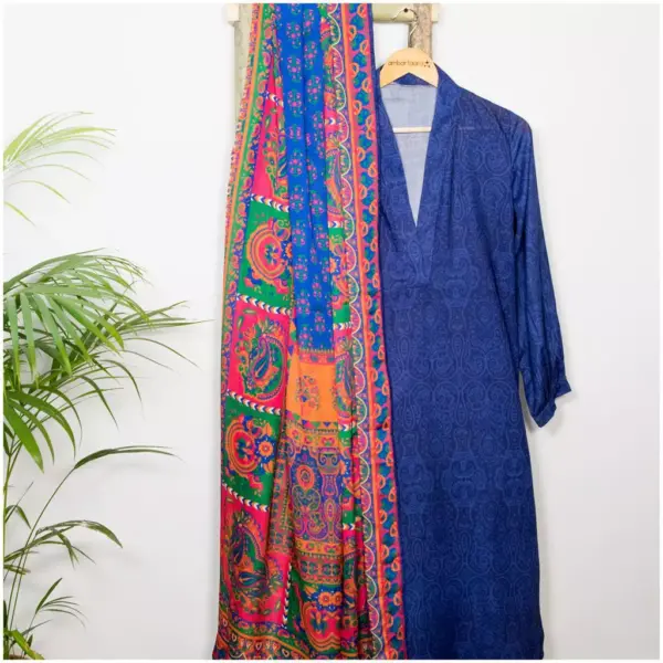 Blue Straight Kurta with White Pants - Ishqaa - AmbarTaara Designs