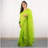 Self Printed Neon Green Organza Saree - AmbarTaara Designs