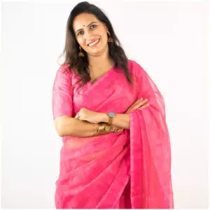 Self Printed Neon Pink Organza Saree - AmbarTaara Designs