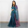 Emerald Green Printed Organza Saree - AmbarTaara Designs