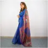 Blue Printed Organza Saree - AmbarTaara Designs