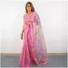 Baby Pink Printed Organza Saree - AmbarTaara Designs