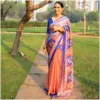 Orange Blue Satin Georgette Saree - Noor AmbarTaara Designs