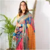 Pink Yellow Satin Georgette Saree - Sehr AmbarTaara Designs