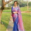 Blue Pink Satin Georgette Saree - Mehr - AmbarTaara Designs