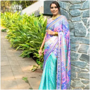 Pastel Pink Lavender Satin Georgette Saree - Rooh - AmbarTaara Designs