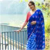 Blue Red Checks Satin Georgette Saree - Saanjh - AmbarTaara Designs