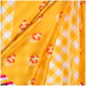 Yellow Pink Checks Satin Georgette Saree - Sunheri - AmbarTaara Designs