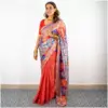 Red Blue Satin Georgette Saree - AmbarTaara Designs