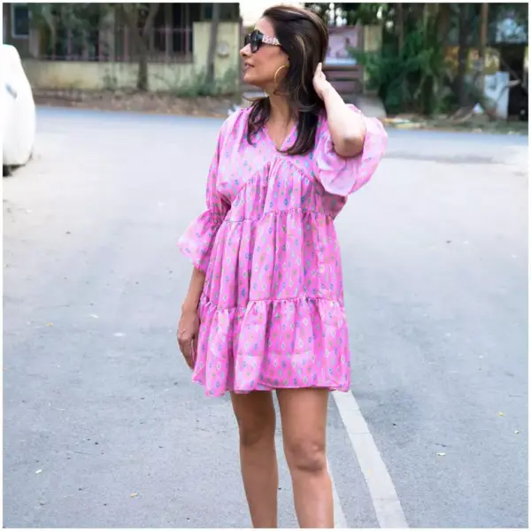 Tiered Dress Pastel Pink - Rooh - AmbarTaara Designs