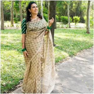 Tissue Silk Saree Gold Moroccan - Rubai - AmbarTaara Designs