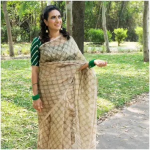 Tissue Silk Saree Gold Moroccan - Rubai - AmbarTaara Designs