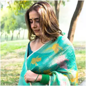 Tissue Silk Saree Teal - Sahej - AmbarTaara Designs