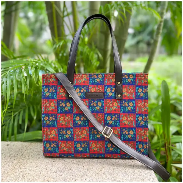 Blue Orange Dark Brown Tote Bag - AmbarTaara Designs