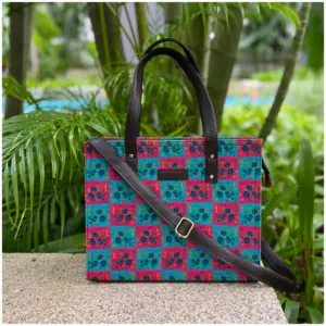 Blue Pink Dark Brown Tote Bag - AmbarTaara Designs