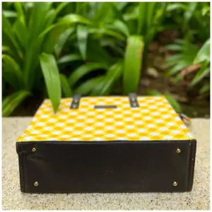 Gingham Yellow Checks Dark Brown Tote Bag - AmbarTaara Designs