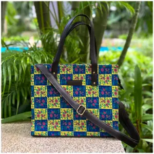 Yellow Blue Dark Brown Tote Bag - AmbarTaara Designs