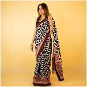 Black Maroon Ivory Crepe Saree – Ghazal - AmbarTaara Designs