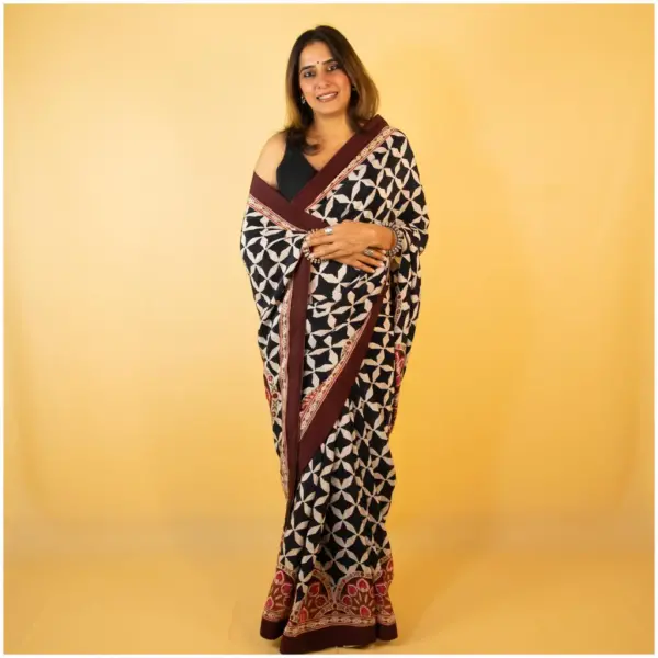 Black Maroon Ivory Crepe Saree – Ghazal - AmbarTaara Designs