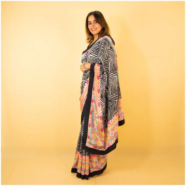 Black Pastel Pink Blue Green Crepe Saree - Nagma - AmbarTaara Designs