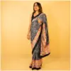 Black Pastel Pink Blue Green Crepe Saree - Nagma - AmbarTaara Designs