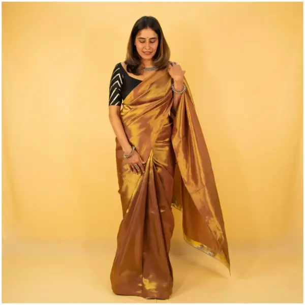 Antique Gold Dyed Tissue Saree - AmbarTaara Designs