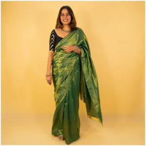 Metallic Sea Green Dyed Tissue Saree - AmbarTaara Designs