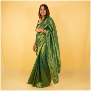 Metallic Sea Green Dyed Tissue Saree - AmbarTaara Designs